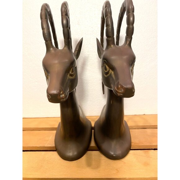 Vintage Mid Century Brass Gazelle/Ibex Bookends Pair MCM Home Decor Hollywood Re - Picture 6 of 7